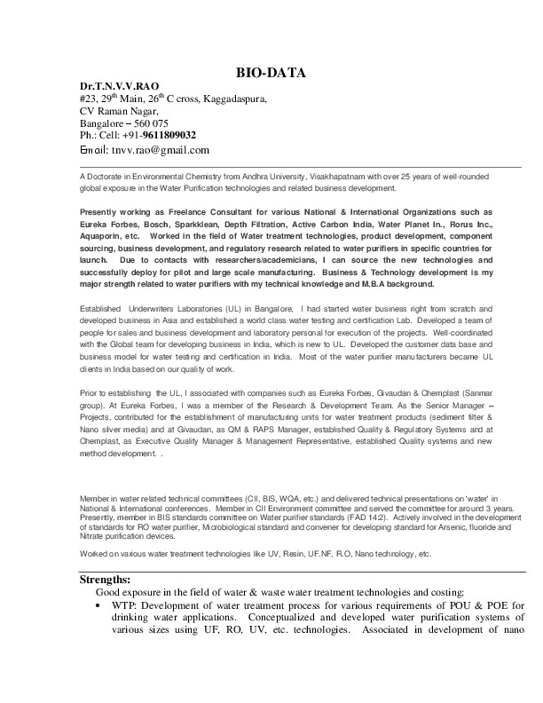 Dr.TNVV Rao, Freelance consultant at Own Consultancy