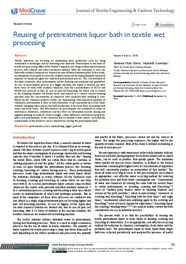 Reusing of Pretreatment Liquor Bath in Textile Wet Processing