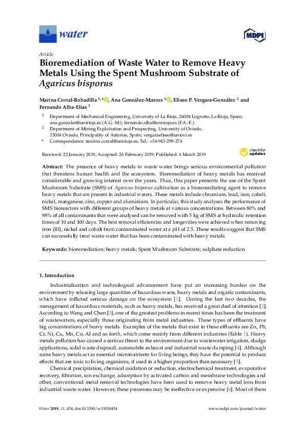 Bioremediation of Waste Water to Remove Heavy Metals Using the Spent Mushroom Substrate