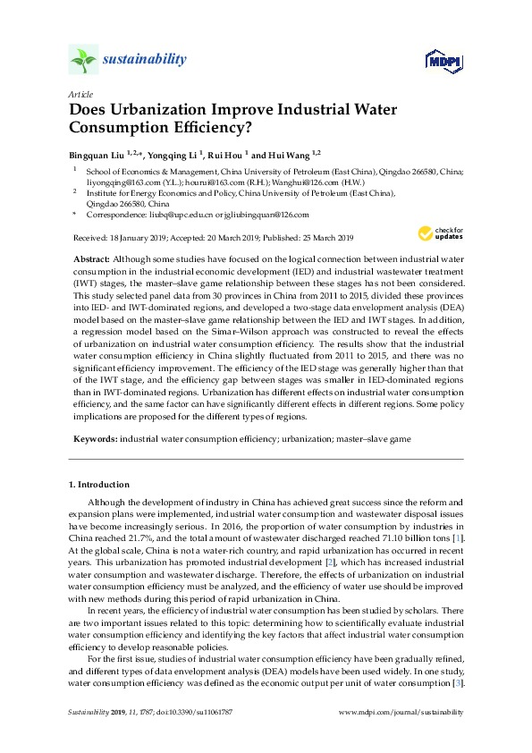 Does Urbanization Improve Industrial Water Consumption Efficiency?