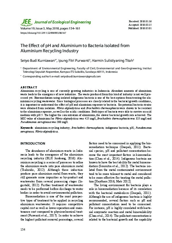 The Effect of pH and Aluminium to Bacteria Isolated from Aluminium Recycling Industry