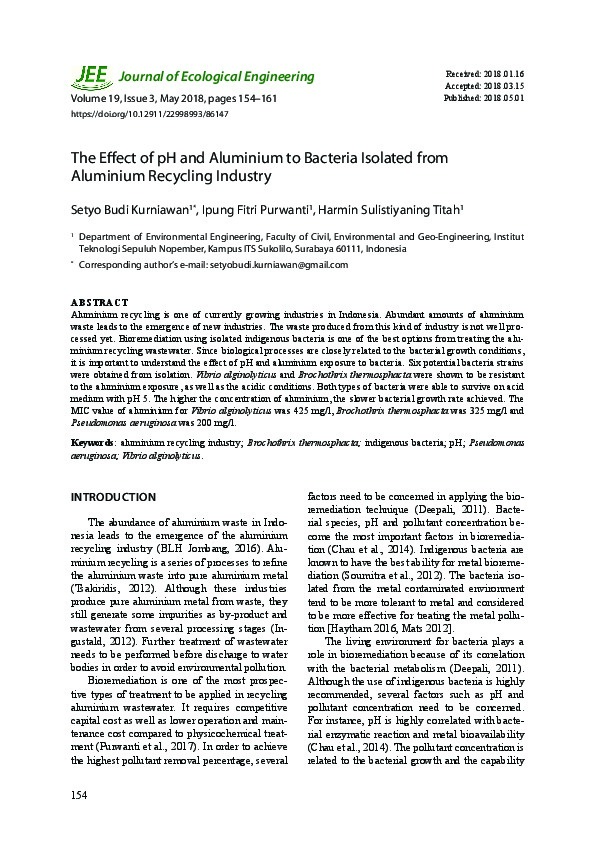 The Effect of pH and Aluminium to Bacteria Isolated from Aluminium Recycling Industry